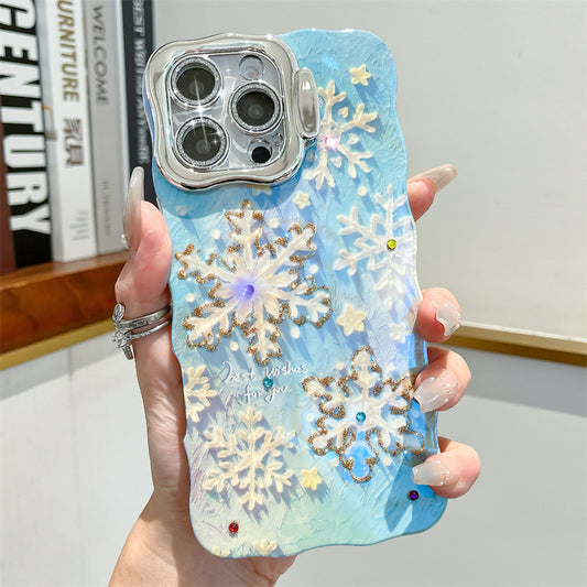 Apple blue light rhinestone snowflake phone case