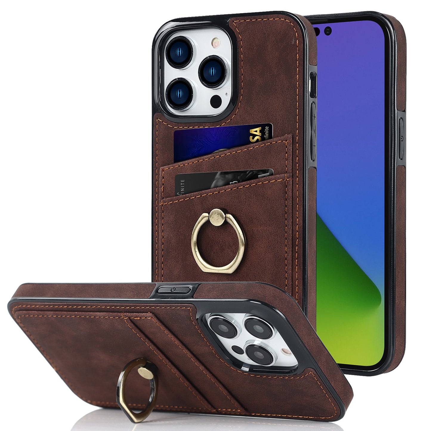 Retro leather card case ring phone case