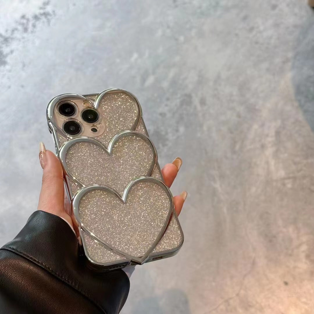 Silver-plated heart simple sweet and cool hot girl phone case