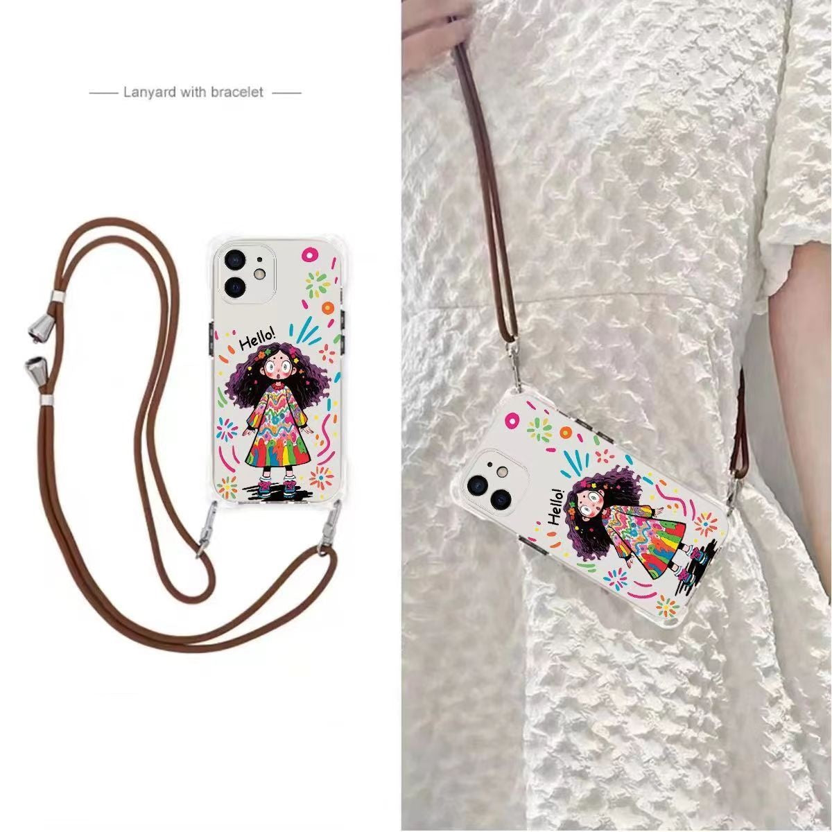 Explosive Hair Girl Crossbody Lanyard Transparent Phone Case