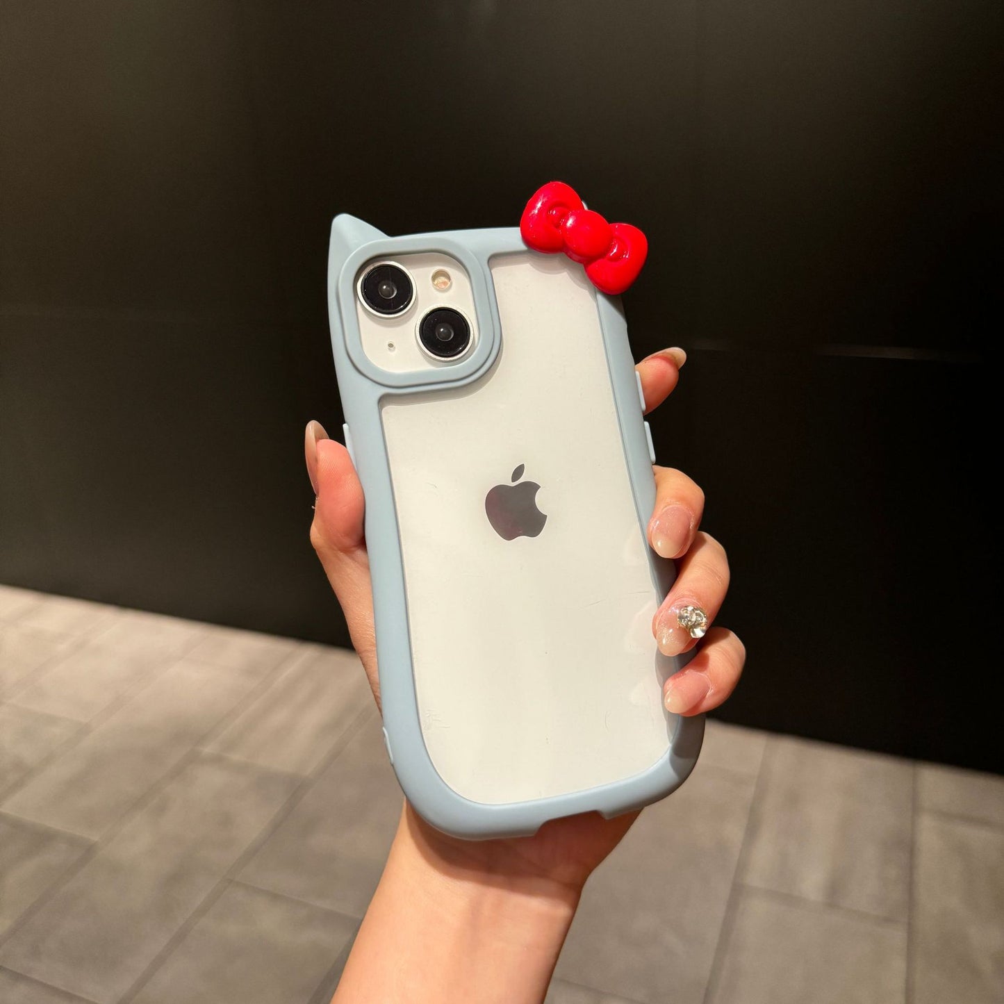 Cute 3D Cat Ear Apple Bowknot Phone Case