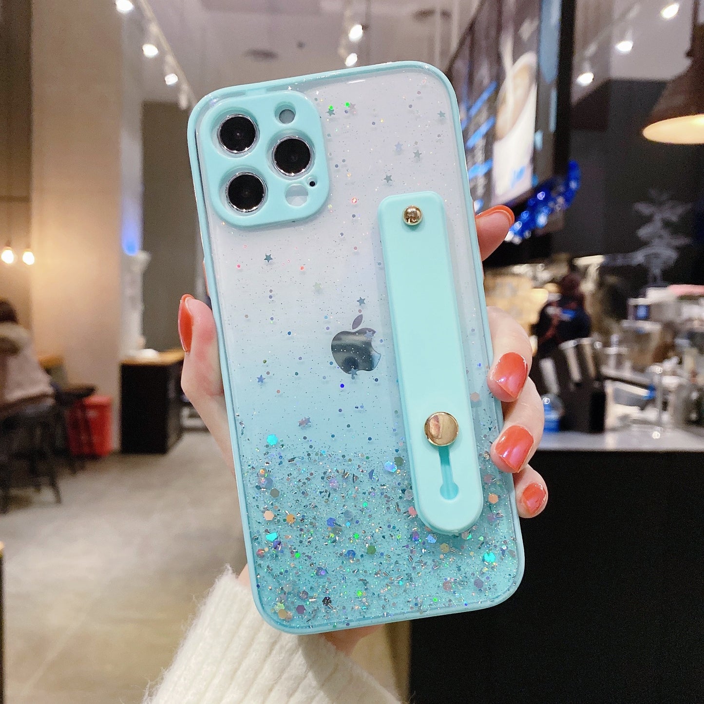 Platinum starry sky wristband stand glitter phone case