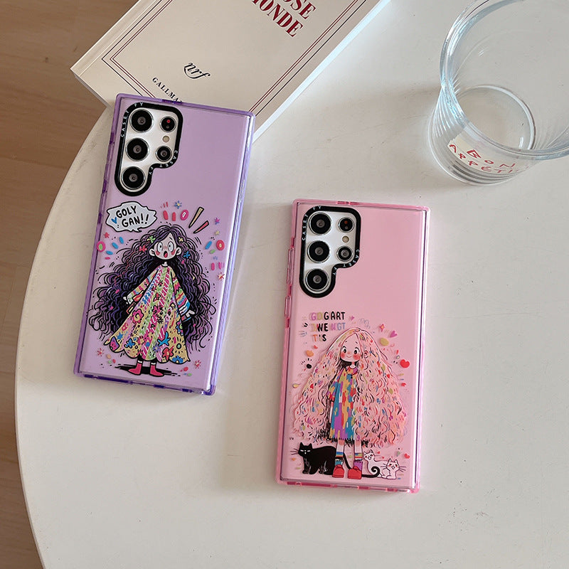 Fashion brand graffiti girl anti-fall mobile phone case