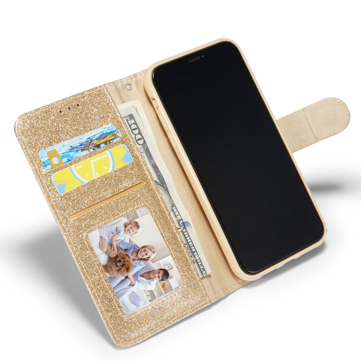 Fashion brand love glitter flip leather phone case