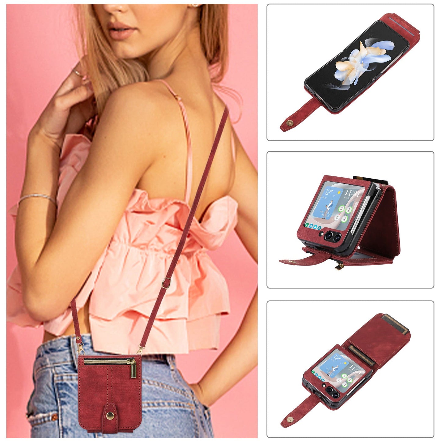 Suitable For Samsung Z FLIP3/4/5 Zipper Card Holder Phone Leather Case