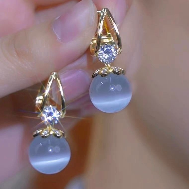 💐Mother's Day Pre-sale💝14K Gold-Plated French Diamond Cat's Eye Stone Earrings