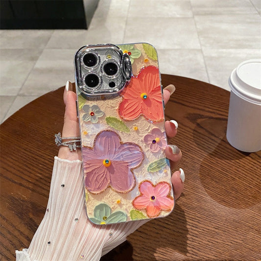 New Chinese style oil paint flower anti-fall mobile phone case