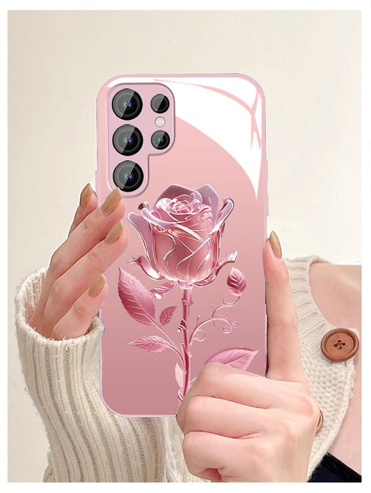 Hot ins pink rose glass phone case