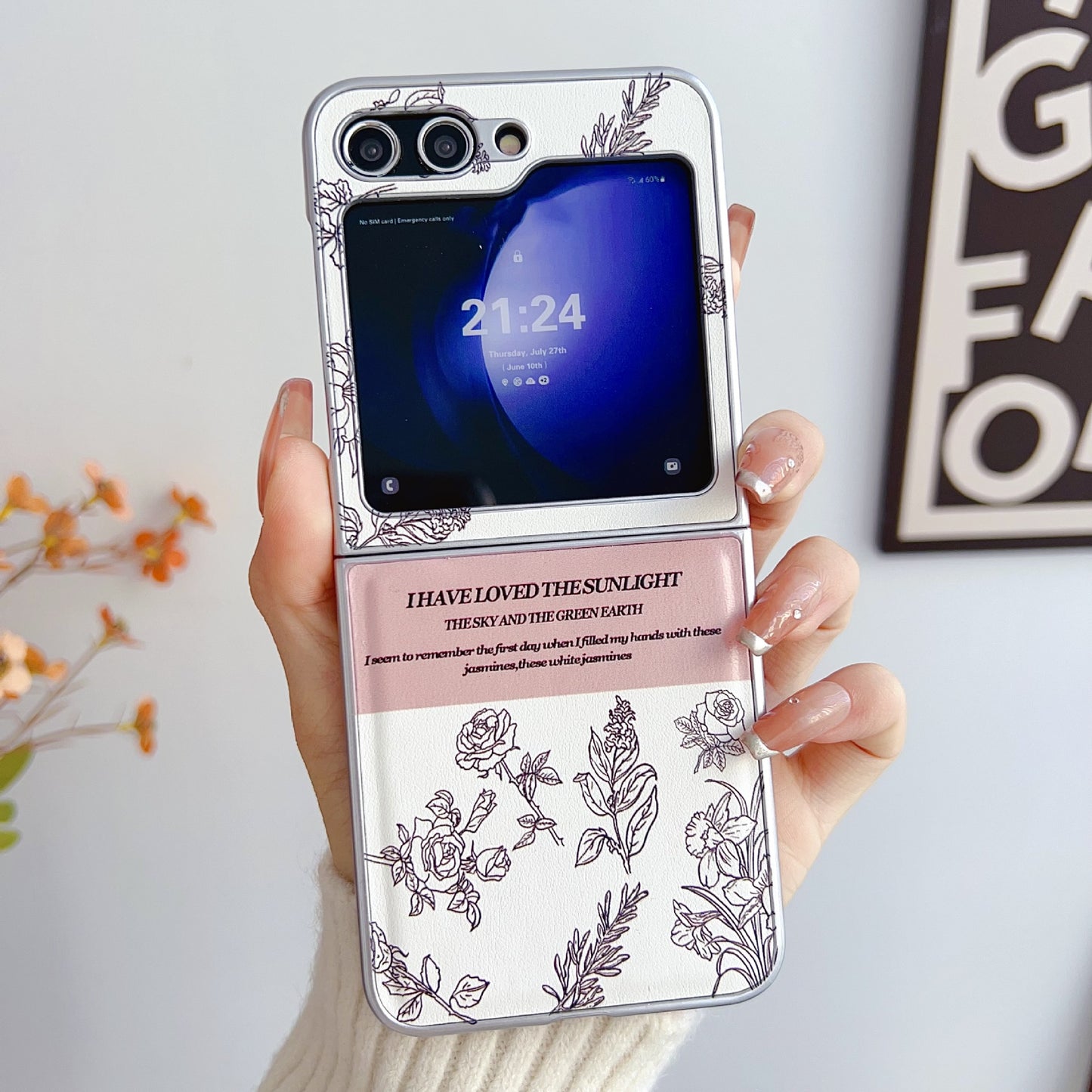 ins pearlescent paint painted sketch flower mobile phone case