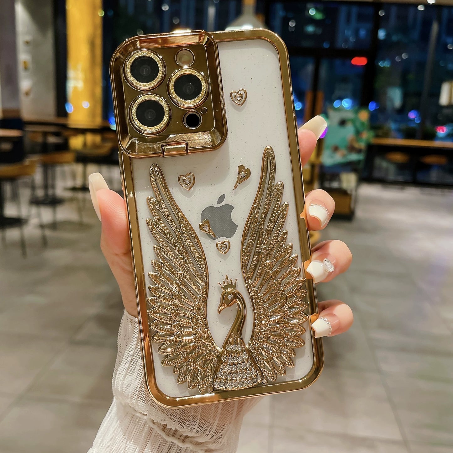 Swan Glitter Lens Holder Phone Case for iPhone