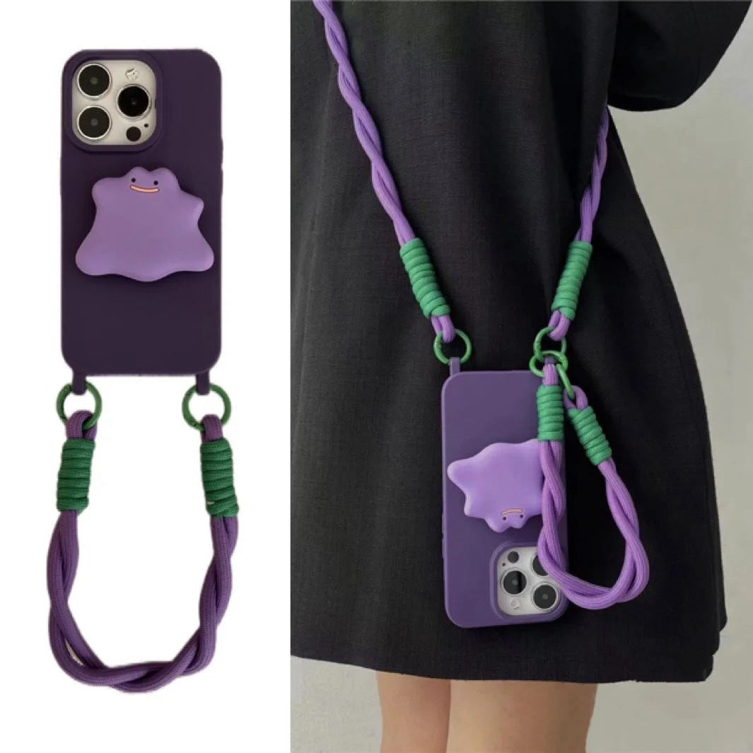 Premium Dark Purple Monster Stand Crossbody Phone Case