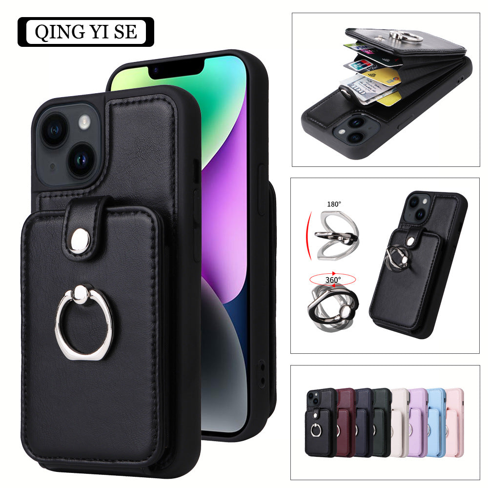 Creative leather anti-fall card slot leather phone case