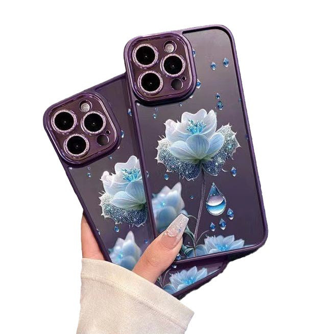 Blue floral all-inclusive diamond lens film phone case