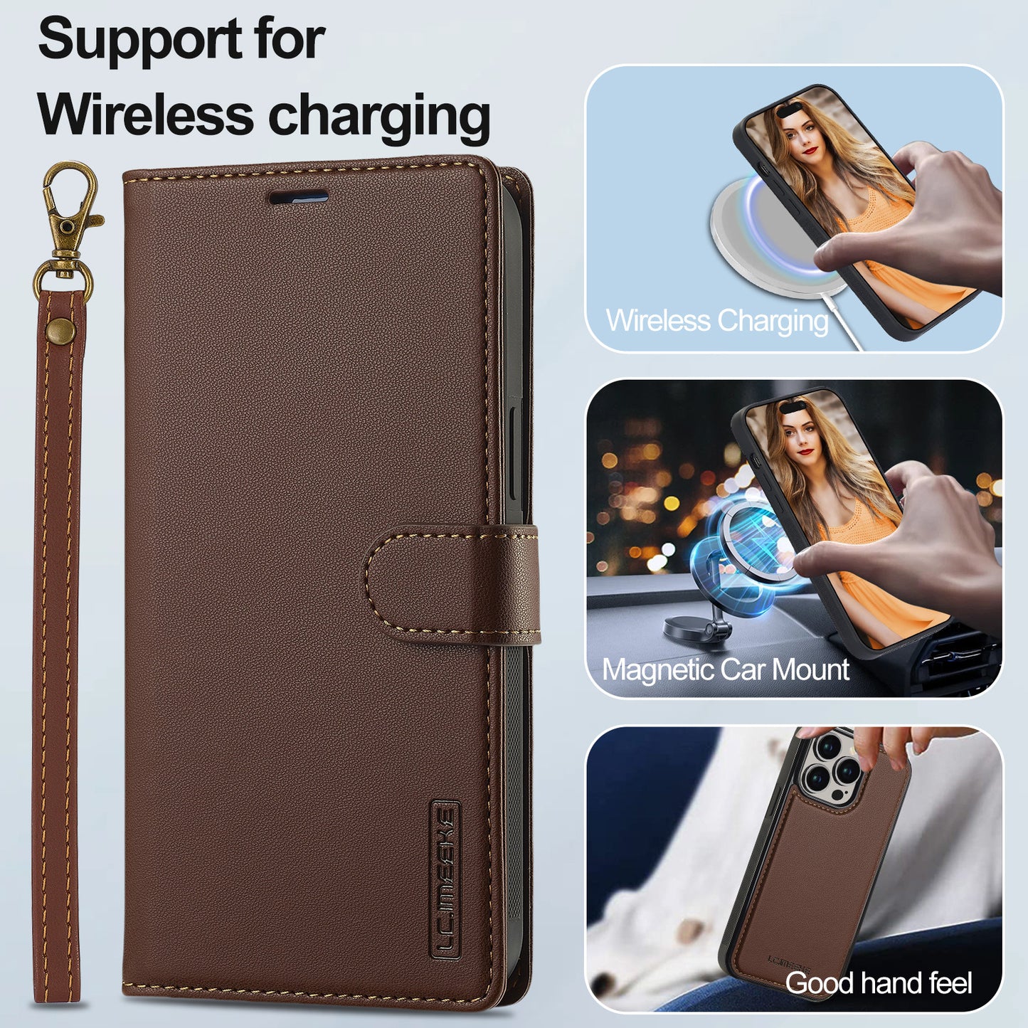 iPhone 2 in 1 magnetic flip cover card slot lanyard split mobile phone case