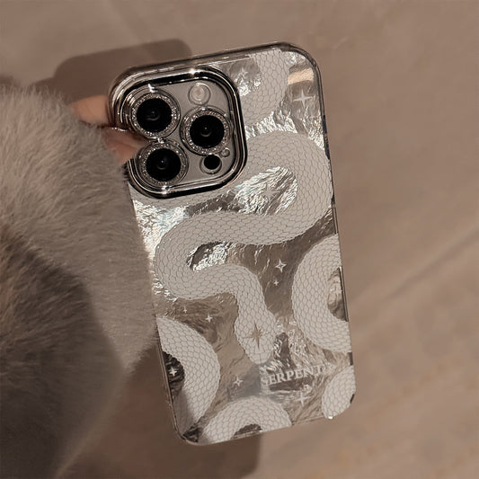2025 White Python Pattern Phone Case For iPhone Lens Glitter