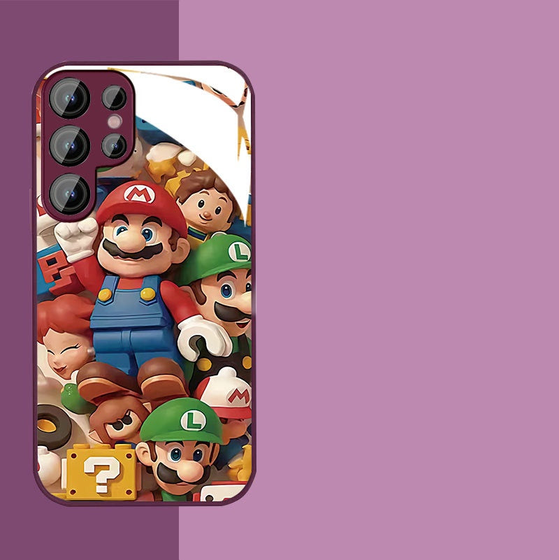 Internet celebrity hit Mario man pile glass phone case suitable for Samsung