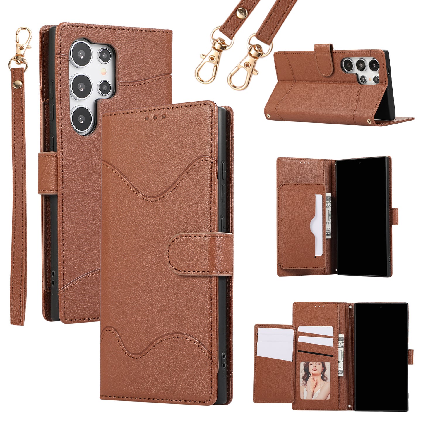 Leather Case Multi-Card Slot Crossbody Lanyard Flip Phone Case