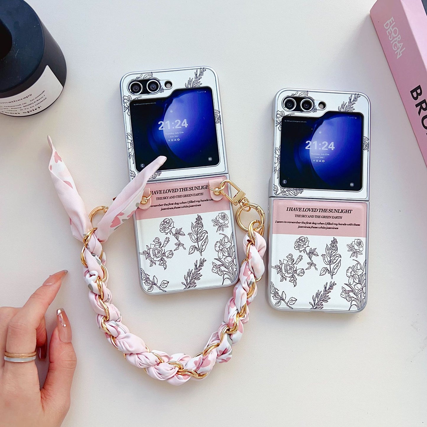 ins pearlescent paint painted sketch flower mobile phone case