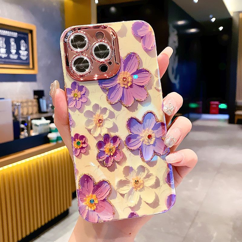 High-end Korean style rhinestone oil painting flower mobile phone case