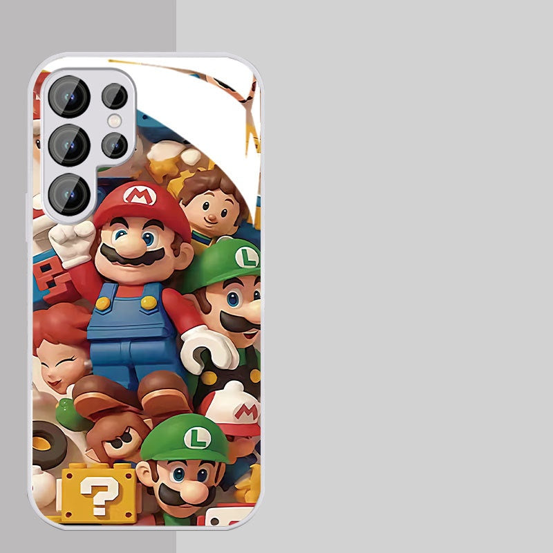 Internet celebrity hit Mario man pile glass phone case suitable for Samsung