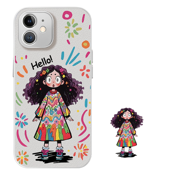 Creative graffiti cute girl lambskin iPhone case