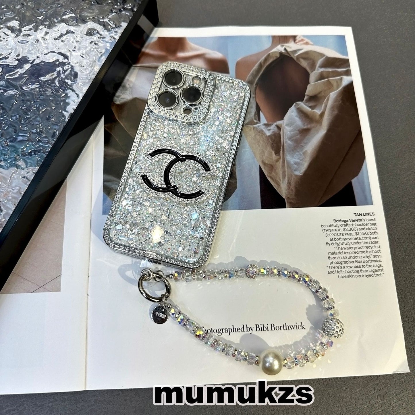 Luxury diamond-studded Chanel style phone case