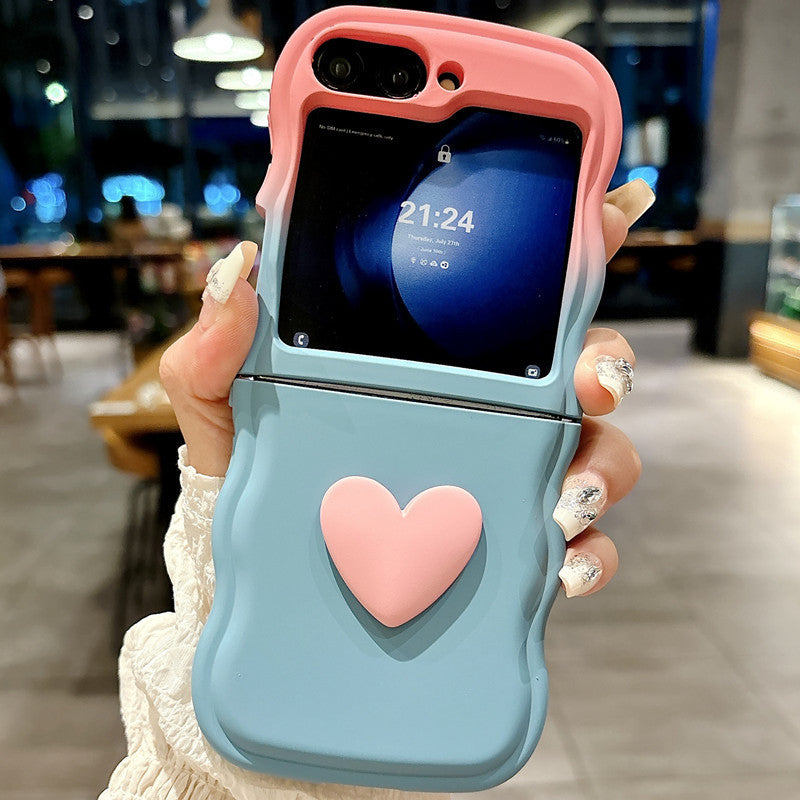 Gradient solid color simple heart mobile phone case suitable for Samsung Z flip