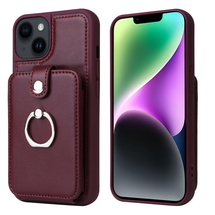 Creative leather anti-fall card slot leather phone case