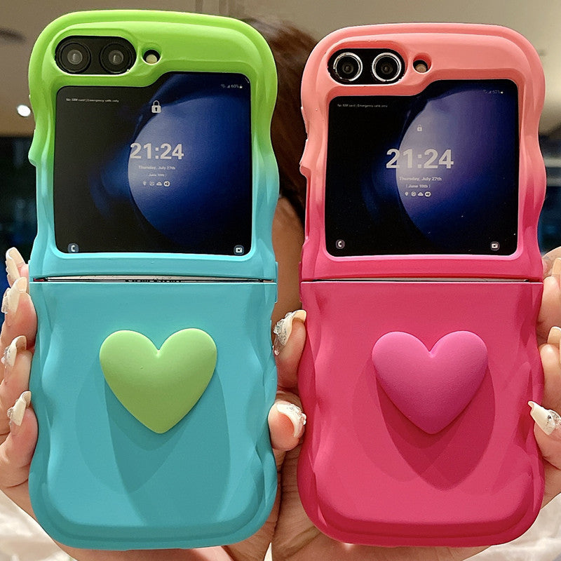 Gradient solid color simple heart mobile phone case suitable for Samsung Z flip