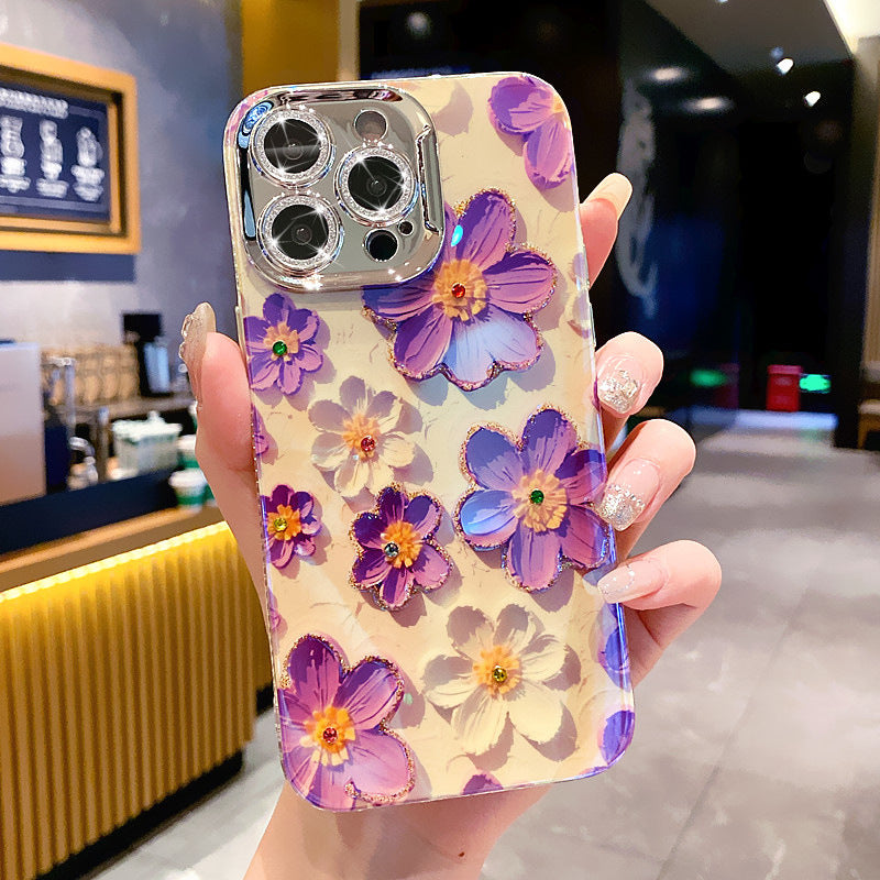 High-end Korean style rhinestone oil painting flower mobile phone case