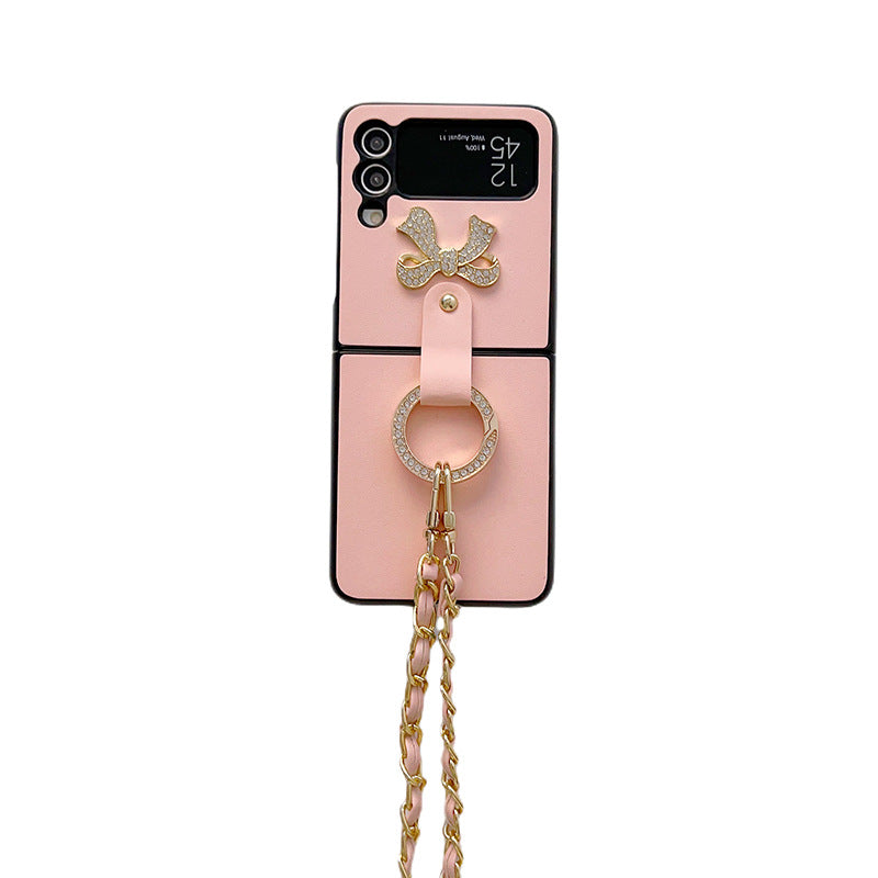 Suitable for Samsung Galaxy z flip3/4 diamond ring bow crossbody mobile phone case