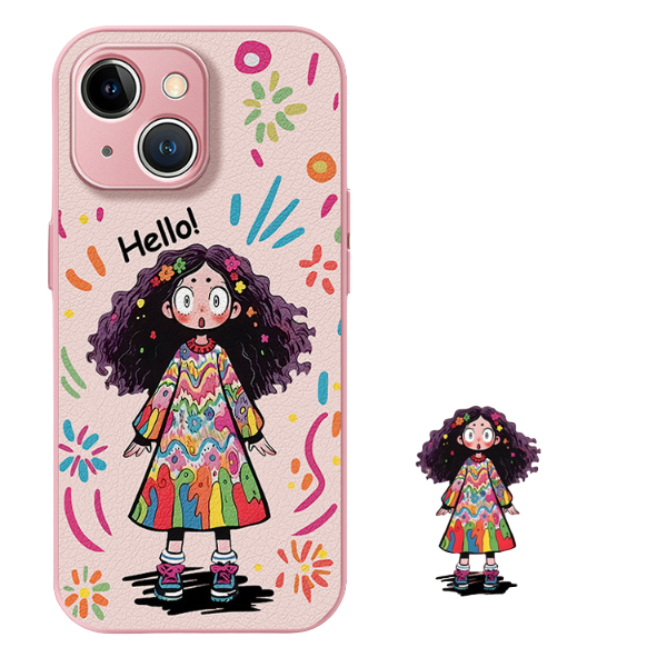 Creative graffiti cute girl lambskin iPhone case