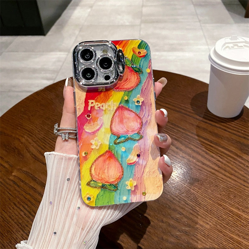 New Chinese style oil painting full-cover lens holder anti-fall phone case