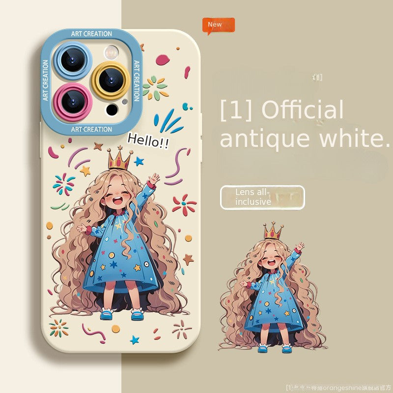 IPhone Silicone Original Silicone Cartoon Curly Hair Girl Phone Case