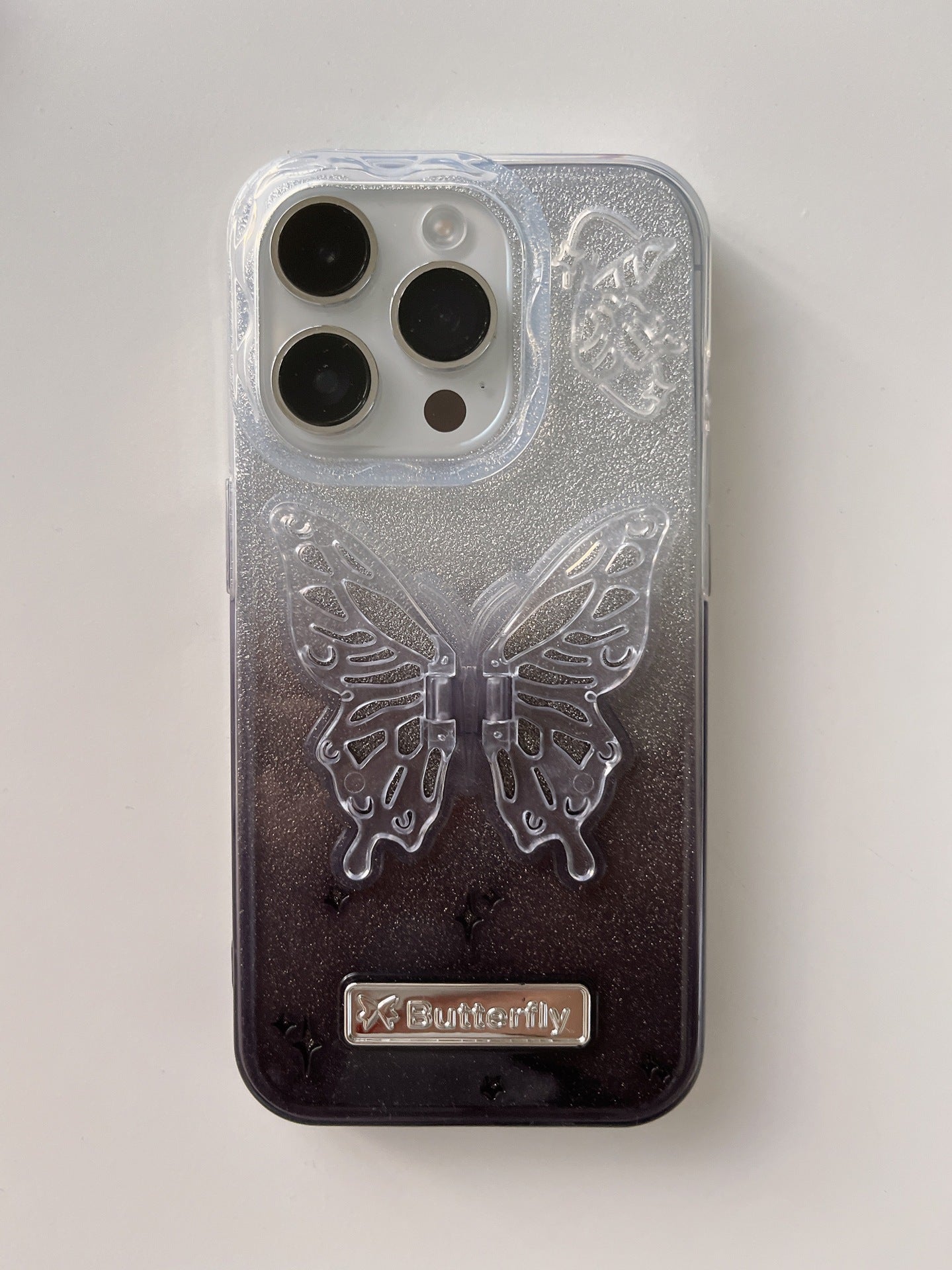 Gradient three-dimensional butterfly stand mobile phone case