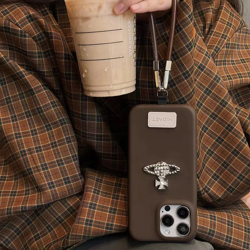 Lambskin leather all-inclusive hand strap Apple phone case