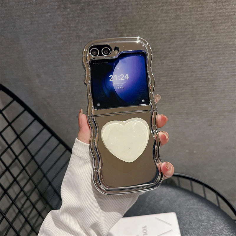 Luxury Heart Stand Plating Wave Edge Phone Case For Samsung Galaxy Z Flip Series