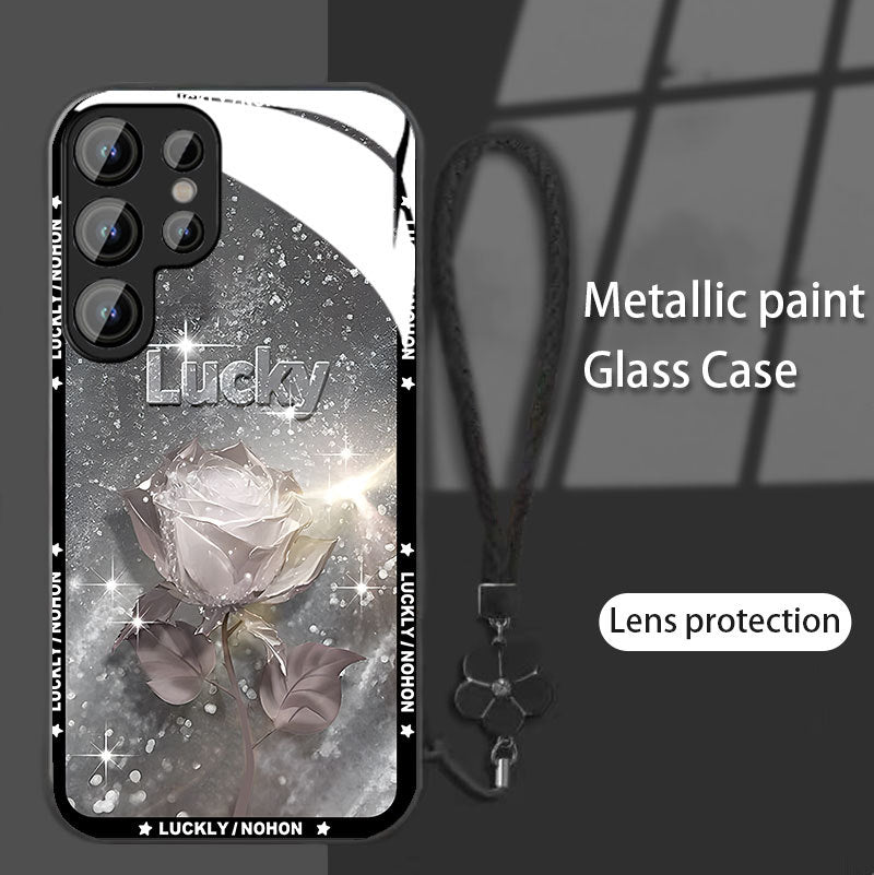 Hot ins pink rose glass phone case