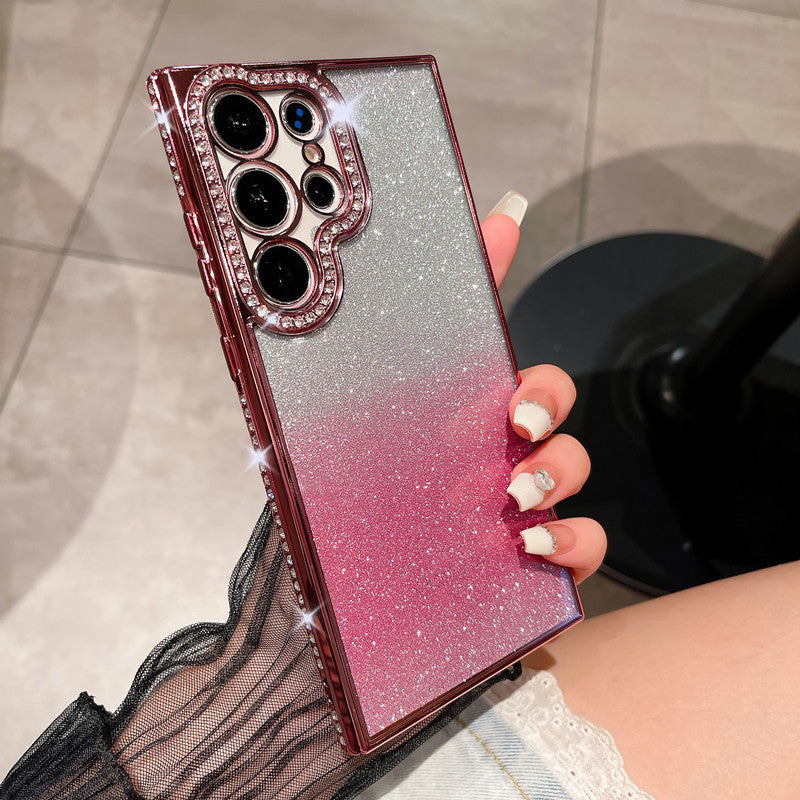 Rhinestone electroplating gradient glitter anti-fall mobile phone case