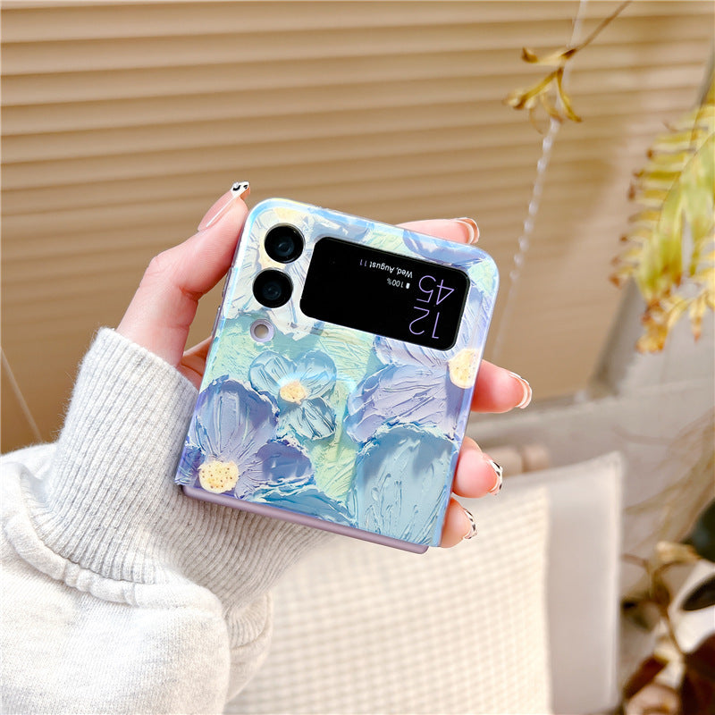 Blue light oil painting flower simple soft phone case