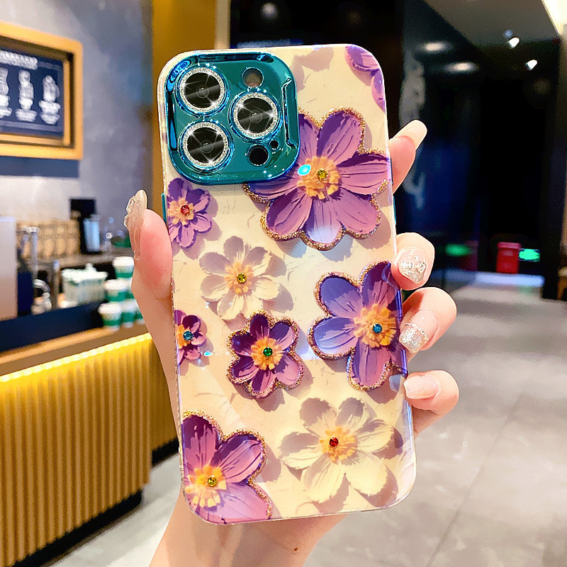 High-end Korean style rhinestone oil painting flower mobile phone case