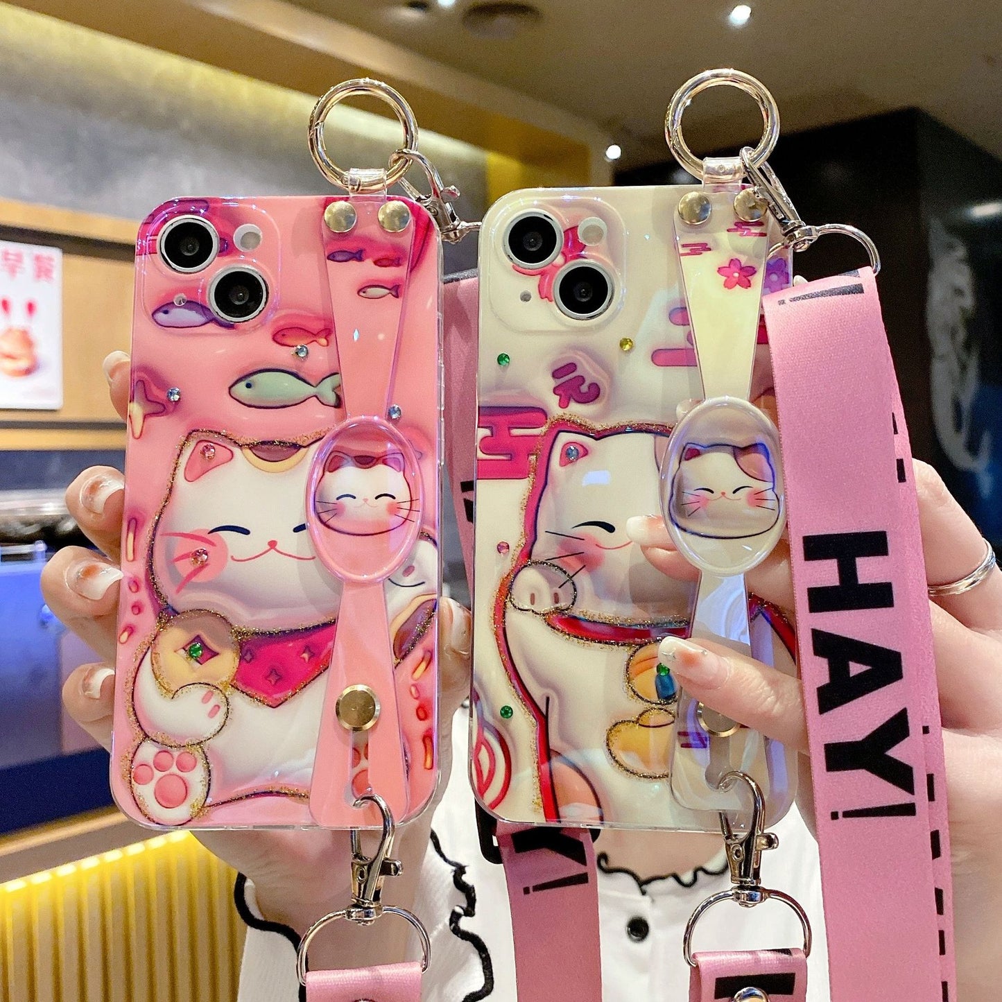 Lucky Cat Wristband Lanyard Flat 3D Phone Case