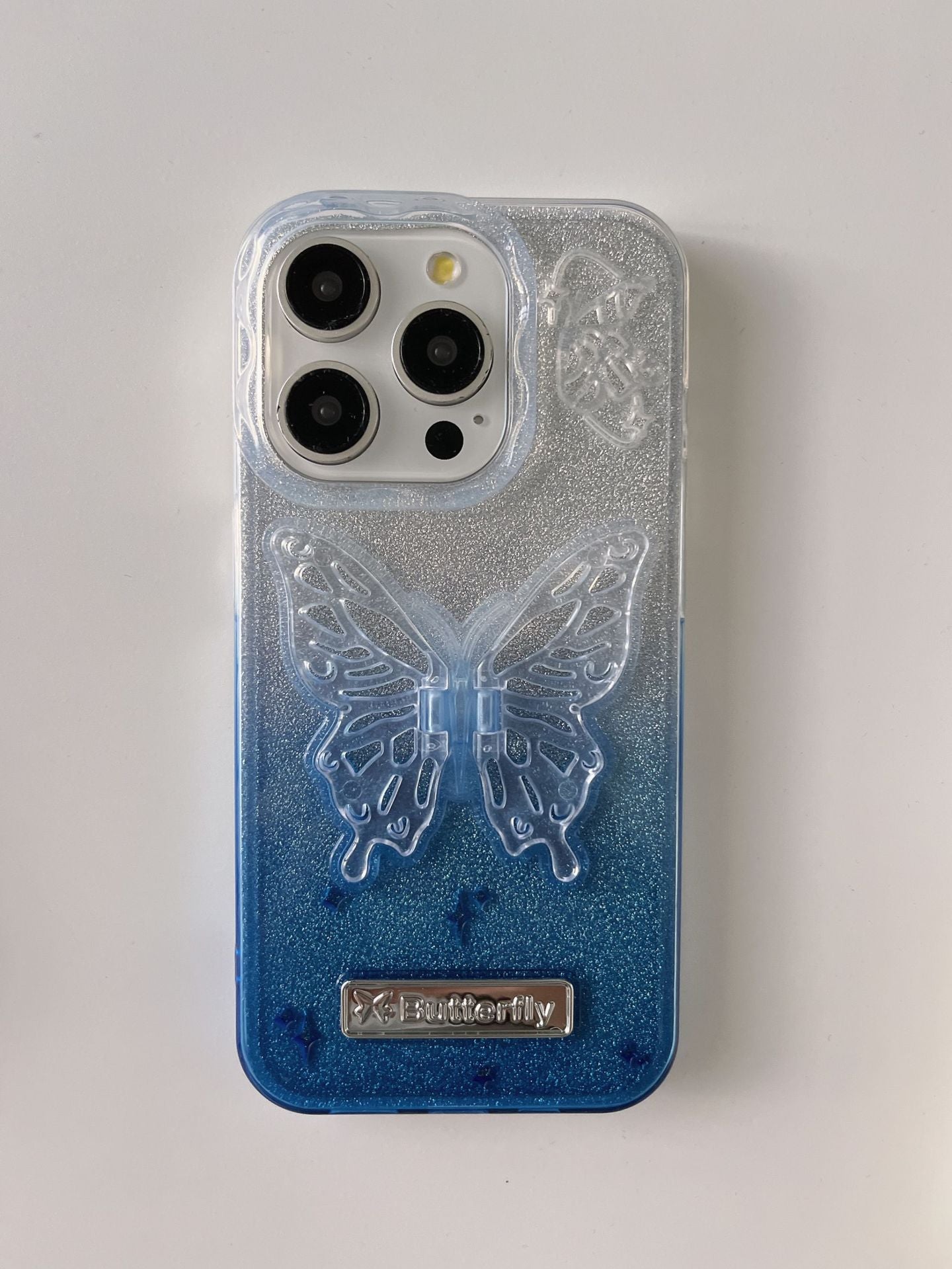 Gradient three-dimensional butterfly stand mobile phone case