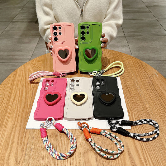 Fully covered anti-fall mirror bracket liquid silicone mobile phone case for Samsung Galaxy S/A