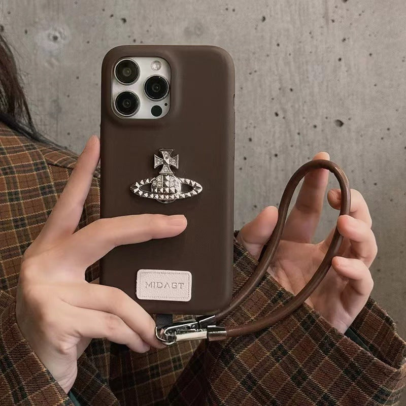 Lambskin leather all-inclusive hand strap Apple phone case