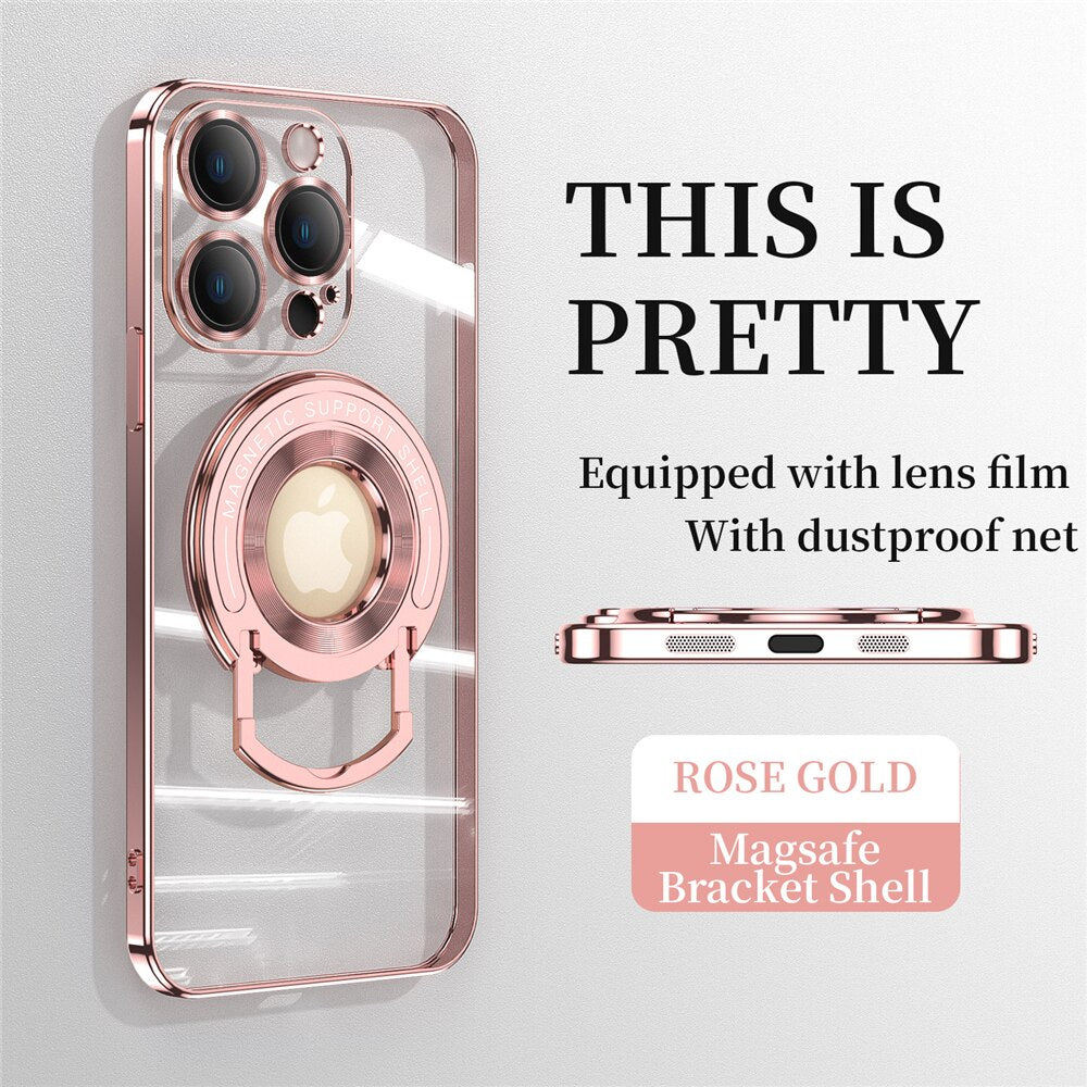 Plating Transparent Magnetic Ring Case For iPhone（5% automatic discount on new arrivals）For iPhone 15 Series