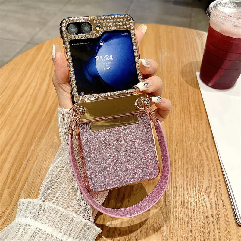 Rhinestone Glitter Case with Starry Wristband for Galaxy Z Flip