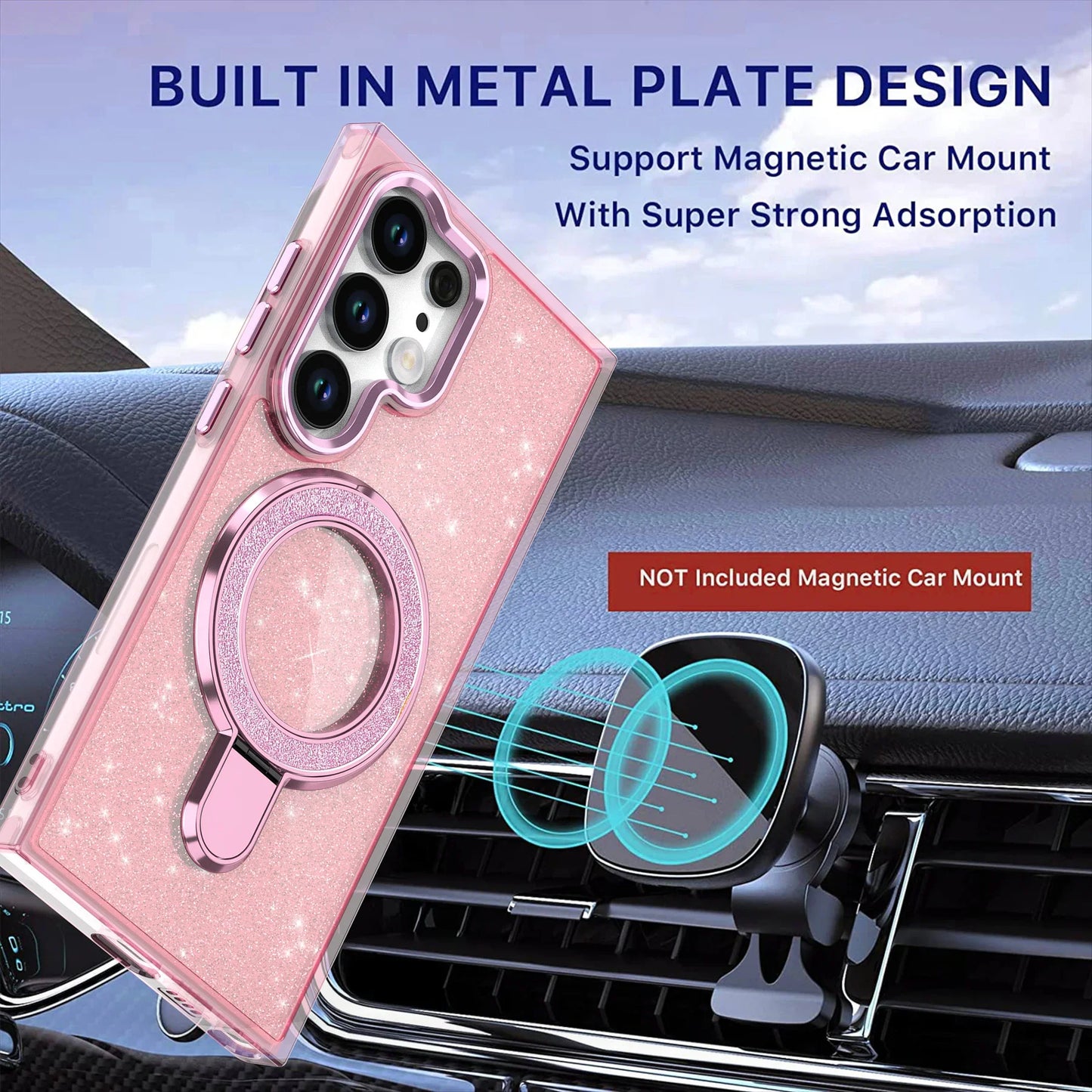 Luxury Glitter Metal Stand Magnetic Clear Case For Samsung