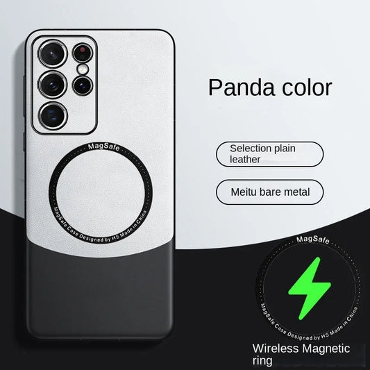 Colorblock leather case anti-fall magnetic mobile phone case For Samsung