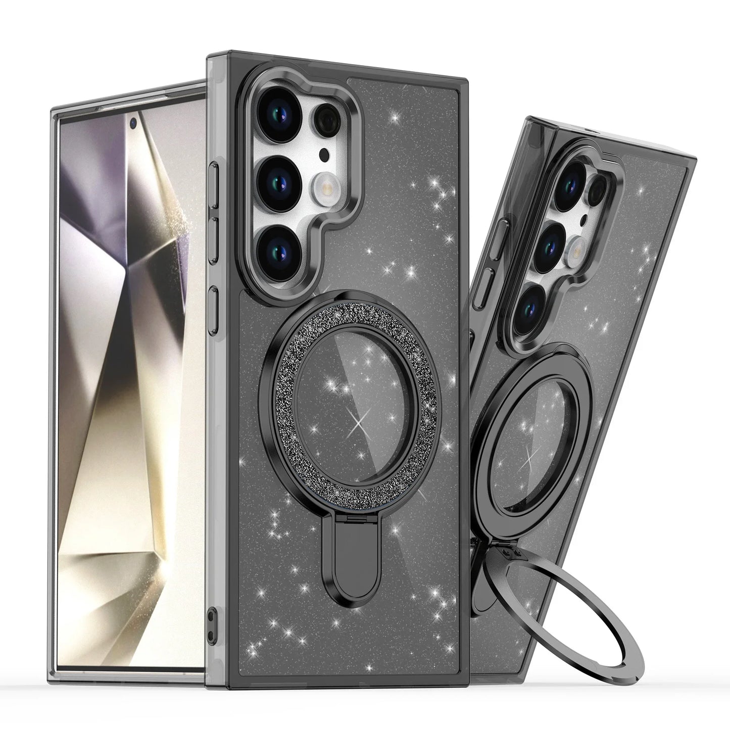 Luxury Glitter Metal Stand Magnetic Clear Case For Samsung